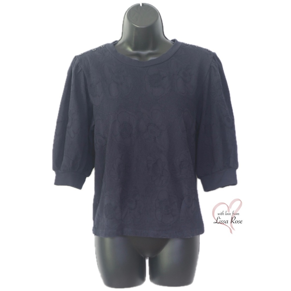 Pilcro Short Sleeves Floral Button Shoulder Demilee Top (Anthropologie)